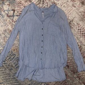 Free People Light Blue Button-Down Shirt